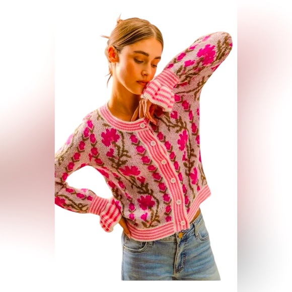 So-Me Sweaters - Floral Pink Cardigan Sweater-nwt